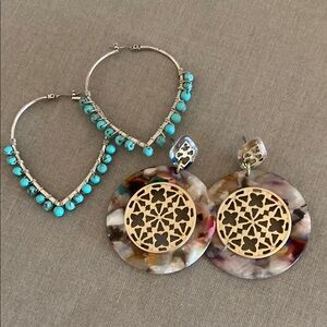 Lucky Brand Gold and Blue Chevron and Mandala Earrings